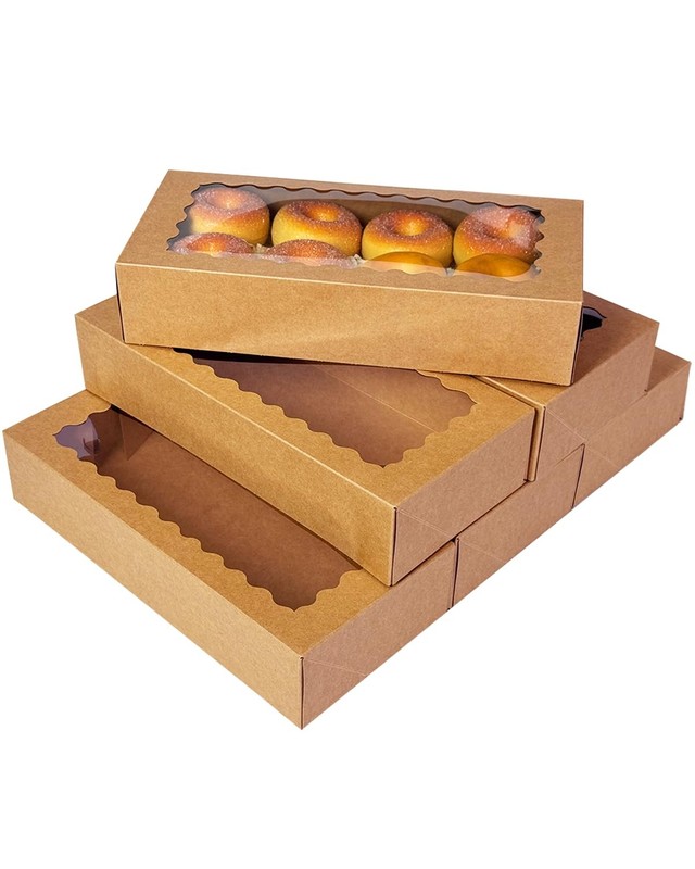 30 PCS Auto Pop Up 12x5.5x2.5 Inch Brown Cookie Box With Window Pastry gallery
