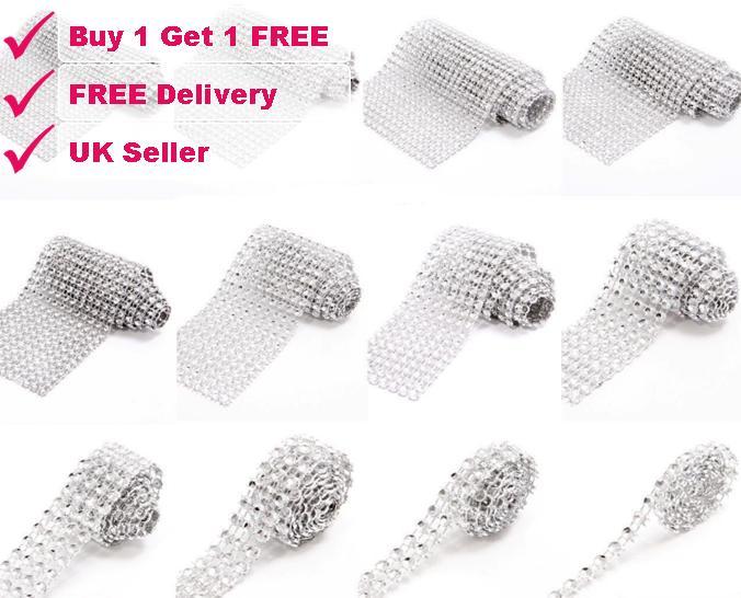 SILVER Diamante Diamond Effect Wedding Bridal Cake Ribbon Trim Mesh