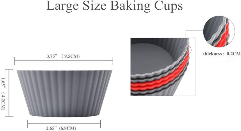 12 Pack Reusable Nonstick Jumbo Silicone Baking Cups, Cupcake and Muffin Liners, gallery