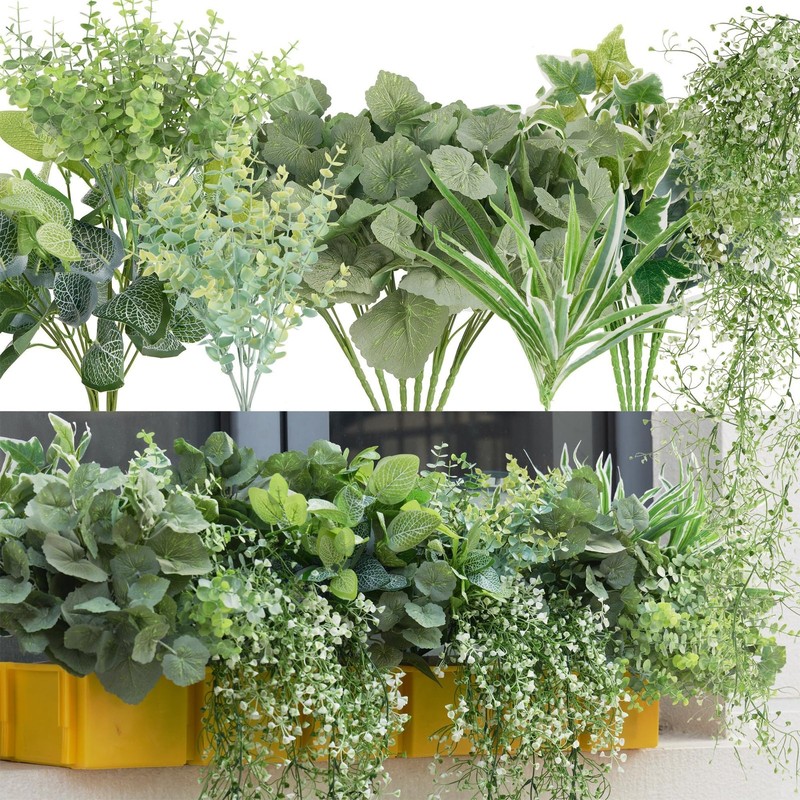 Clycaloor 19Pcs Outdoor Artificial Boxwood Uv Resistant Fake Stems Plants Faux
