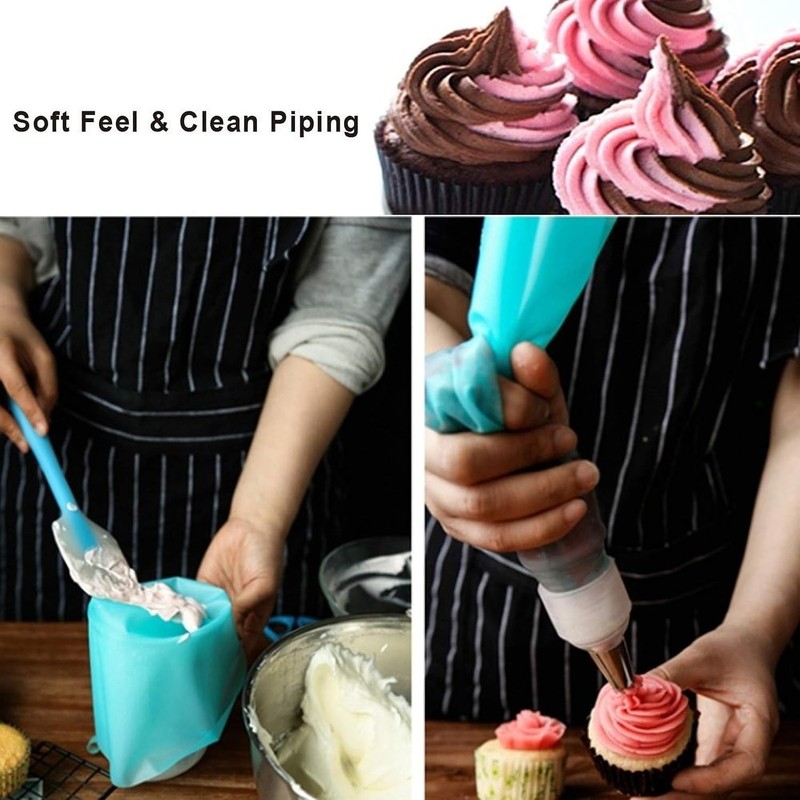 Silicone Pastry Bags, 3 Sizes Reusable Icing Piping Bags Baking Cookie Cake D... gallery