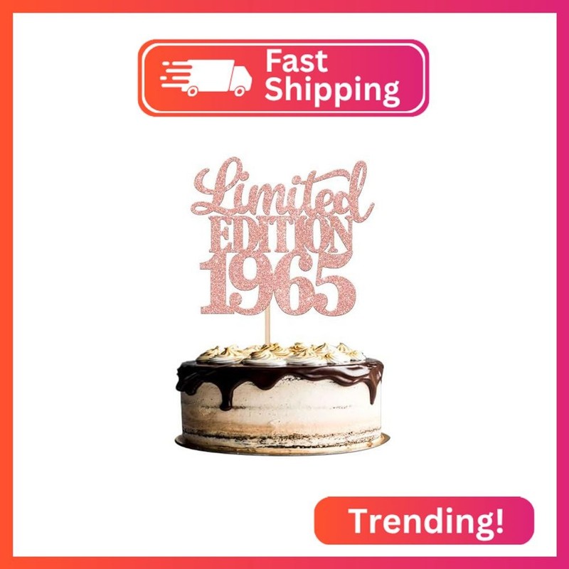 1 PCS Limited Edition 1965 Cake Topper Rose Gold Happy 60th Birthday Cake Topper