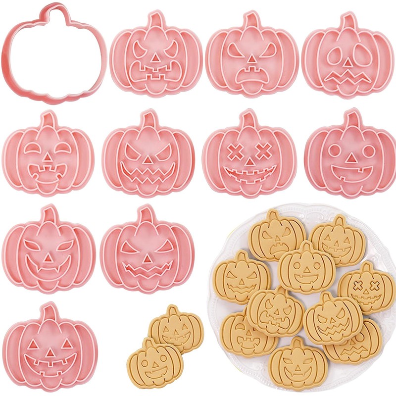10Pcs 3D Halloween Cookie Cutter Set, Food-Plastic Halloween Cookie Stamps, P…