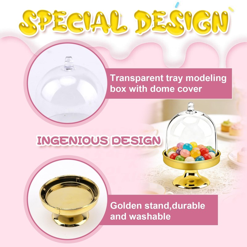 12 Pcs Mini Cupcake Stand, Mini Cake Stand with Lid, Gold Clear Small Cake Di... gallery