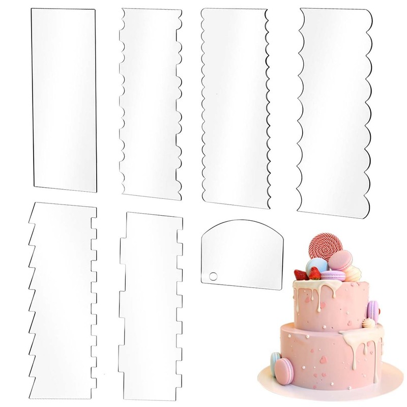 7 Pcs Acrylic Cake Icing Scraper Smoother Comb with Double Sided for DIY Mous…