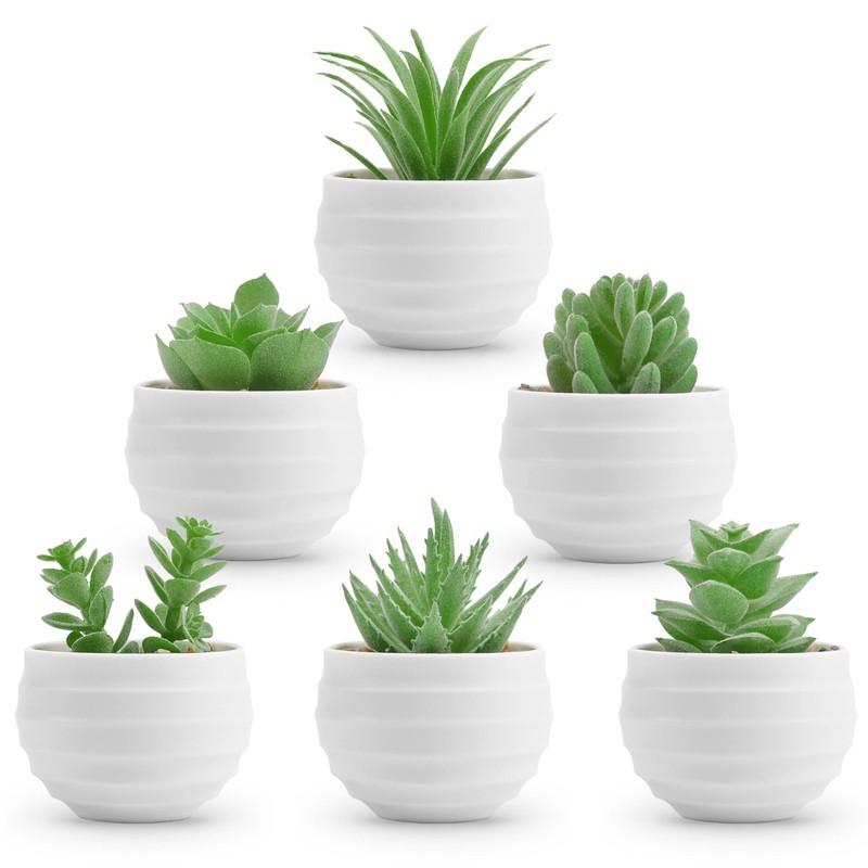 Der Rose 6 Pack Fake Plants Small Realistic Succulents 3.14″H × 2.3″W, Green