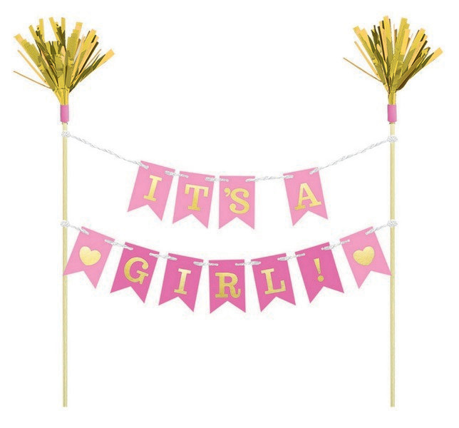 ITS IT’S A GIRL CAKE PICK TOPPER BANNER decoration gender reveal baby shower
