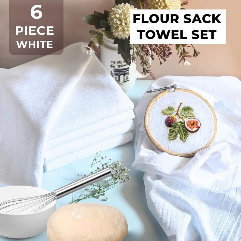 White - Flour Sack Tea Towels For Kitchen - For Embroidery Crafting Baking So... gallery
