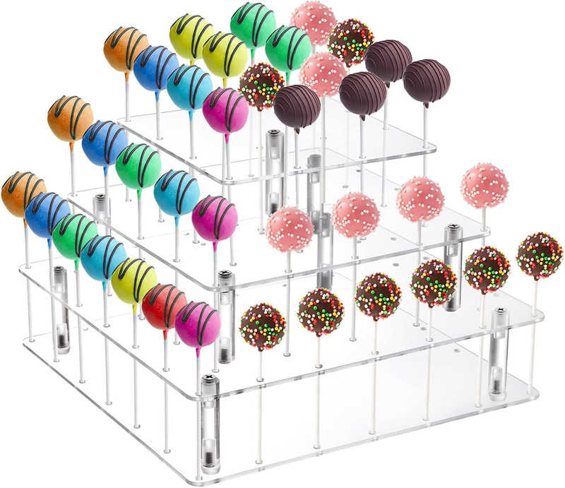 3 Tier Acrylic Cake Pop Display Stand, 56 Holes Clear Acrylic Lollipop Holder Sq