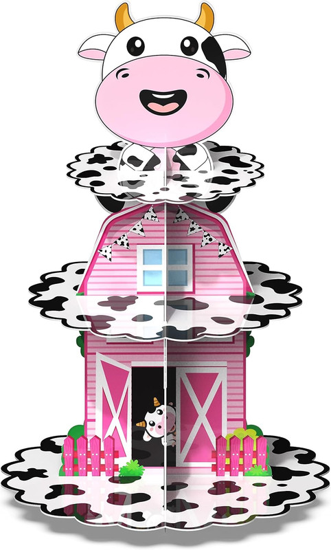 Holy Cow I’M One Birthday Decorations – 3-Tier Cow Print Cardboard Cupcake Stand