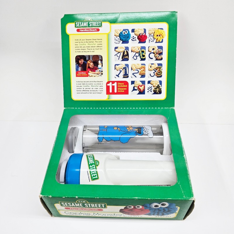 VTG Hamilton Beach Sesame St Cookie Monster Press w/ Box & Manual & 11 Disks gallery
