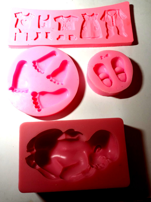 Four NEW Pink Silicone Baby Shower Chocolate/ Fondant Molds
