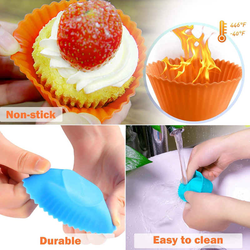 24 Pack Silicone Cupcake Baking Cups Reusable Food-Grade BPA Free Non-Stick Muff gallery