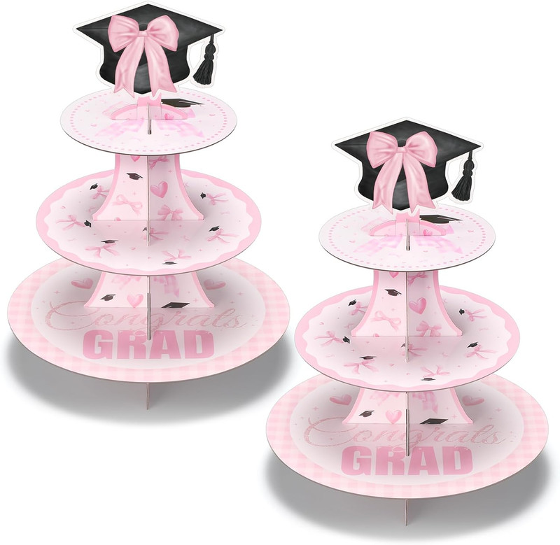 2 Set 3 Tier Pink Bow Graduation Cupcake Stand for 24 Cupcakes Pink Graduation C gallery