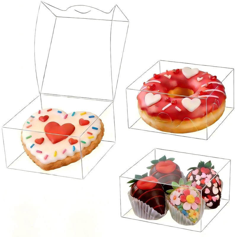 20pcs 4x4x2 Inch Plastic Clear Plastic Boxes Bakery Boxes Cookies Boxes Dount…