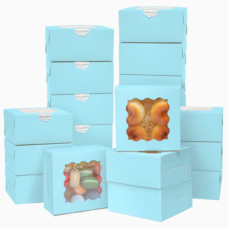 60pcs Light Blue Bakery Boxes with Window 6x6x3 inches Thick & Sturdy Macaroo... gallery