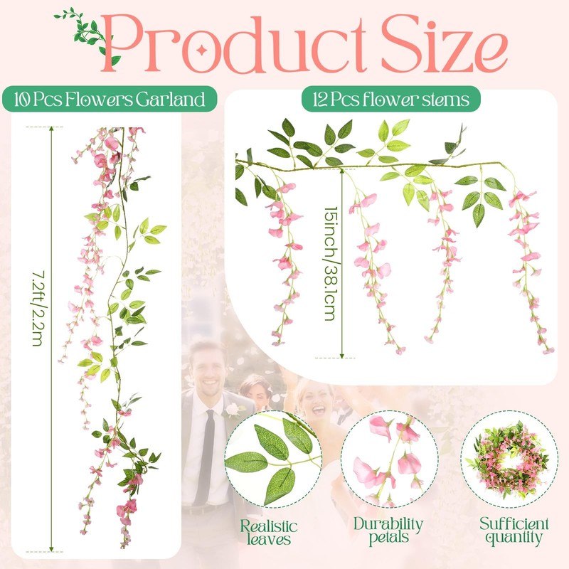 Crowye 10 Pcs 7.2Ft/Pcs Artificial Flowers Wisteria Garland Artificial Wisteria gallery
