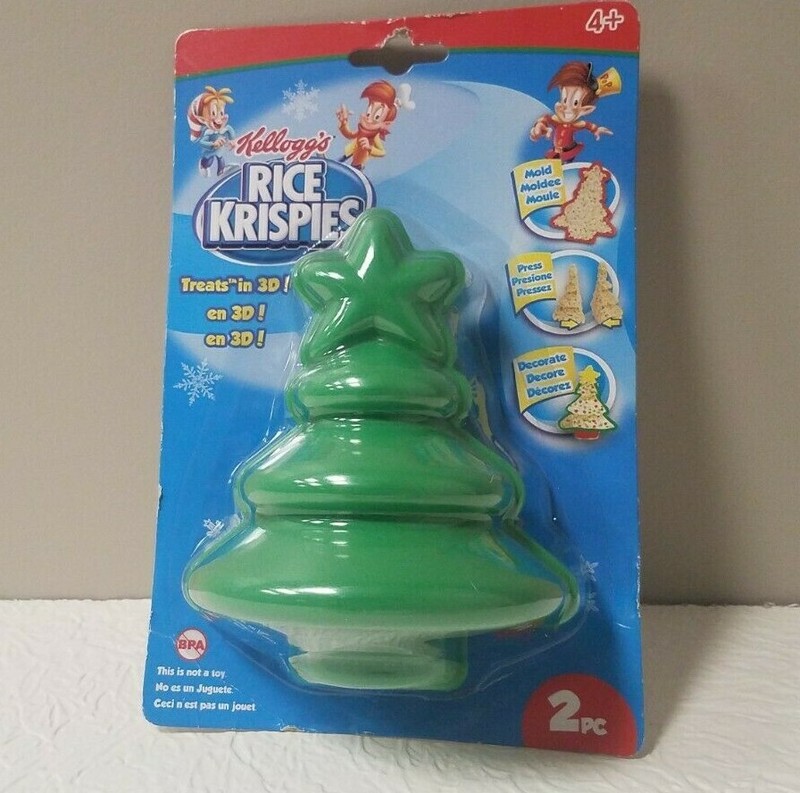 KELLOGG’S RICE KRISPIES 2PC SET 3D CHRISTMAS TREE MOLDS BPA NEW IN PACKAGE
