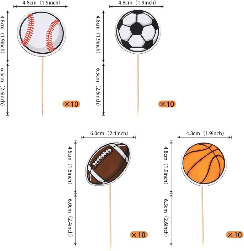 40 Pack Sports Cupcake Toppers Basketball Cupcake Toothpicks Soccer Ball gallery
