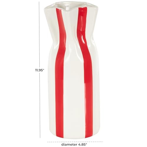 Ceramic Decorative Vase Round Centerpiece Vase with Red 5" x 5" x 12" White gallery