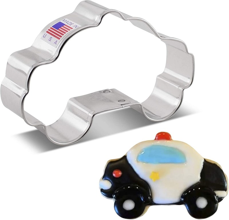 POLICE CAR Cookie Cutter – 3.75 Inches – Ann Clark – US Tin Plated Steel