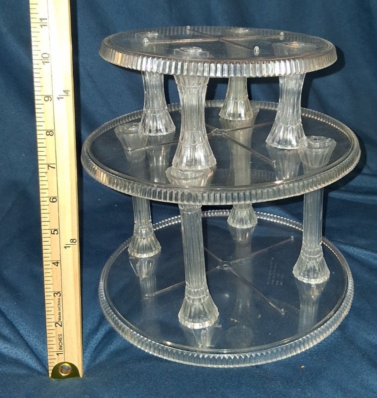 Lot 3 Vintage Wilton Clear Acrylic Cake Stand Cupcake Tiered Display Pillars gallery