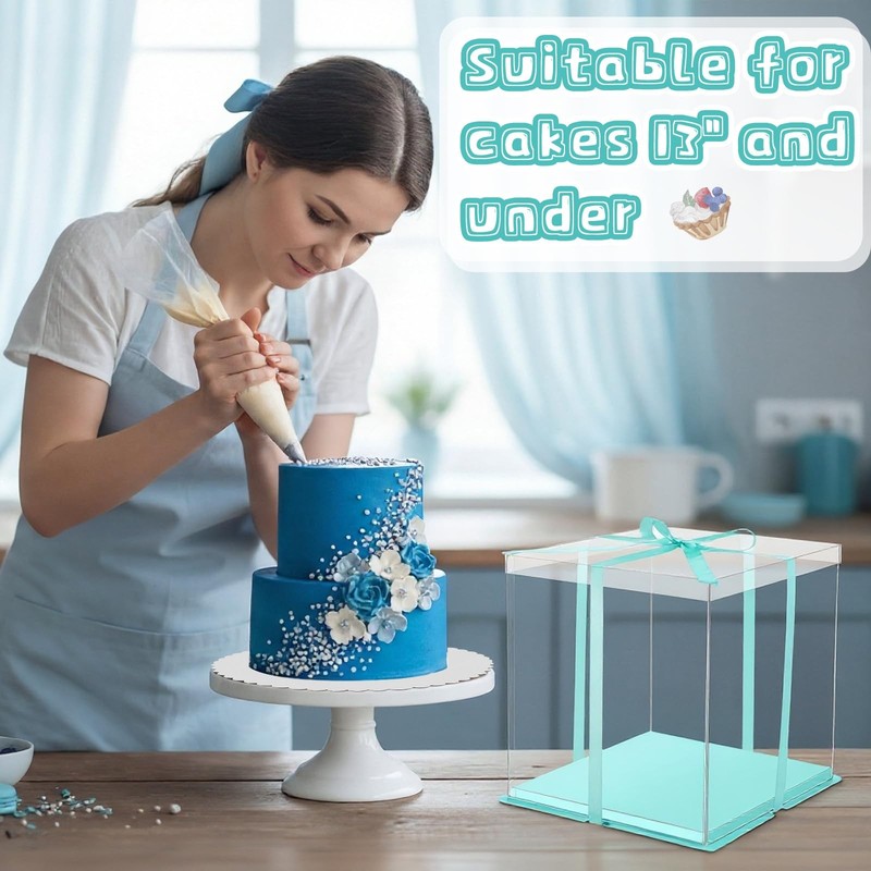 6 Pack Large Clear Cake with Round Cake Boards and Ribbon Taller Carrier Tier... gallery