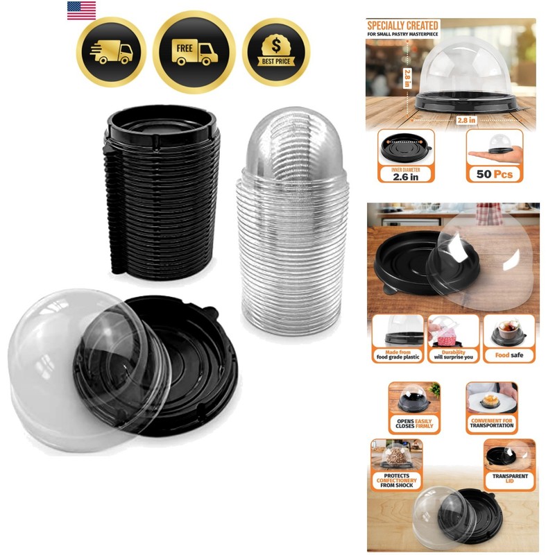 Mini Cupcake Containers 50 Pack, Dessert Domes with Transparent Lids