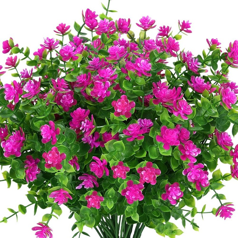 KLEMOO Artificial Flowers Fake Outdoor UV Resistant Boxwood Plants Fuchsia
