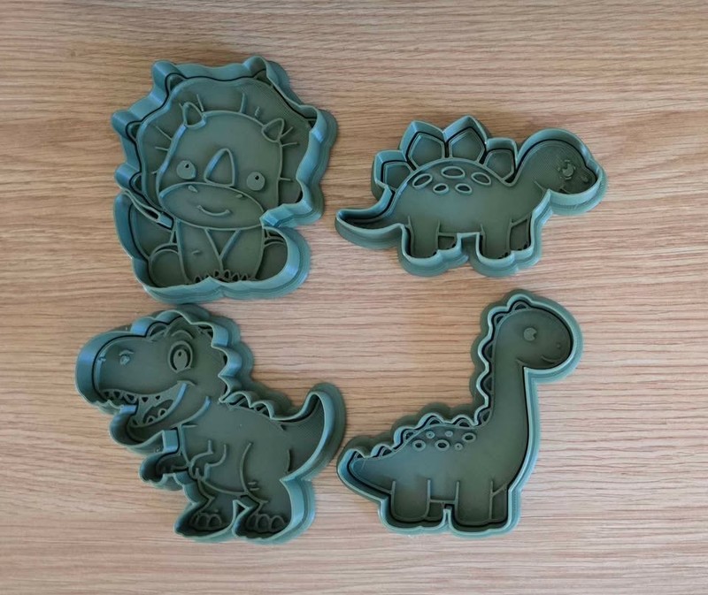 Dinosaur Theme 3D Printed Stamp and Cutter Set for cookies and playdoh