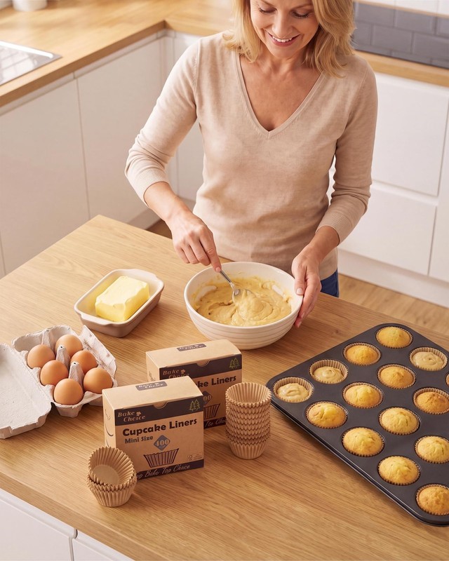 NonStick 400pcs Mini Cupcake Liners for Baking, Natural parchment muffin line... gallery