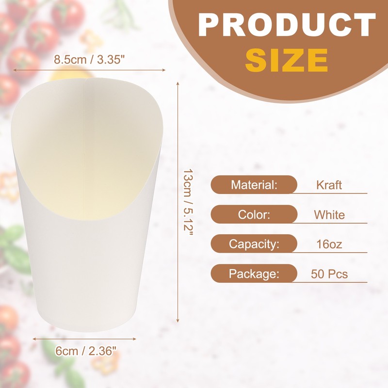 50Pcs French Fries Holder, 16oz Disposable Paper Charcuterie Cups, White gallery