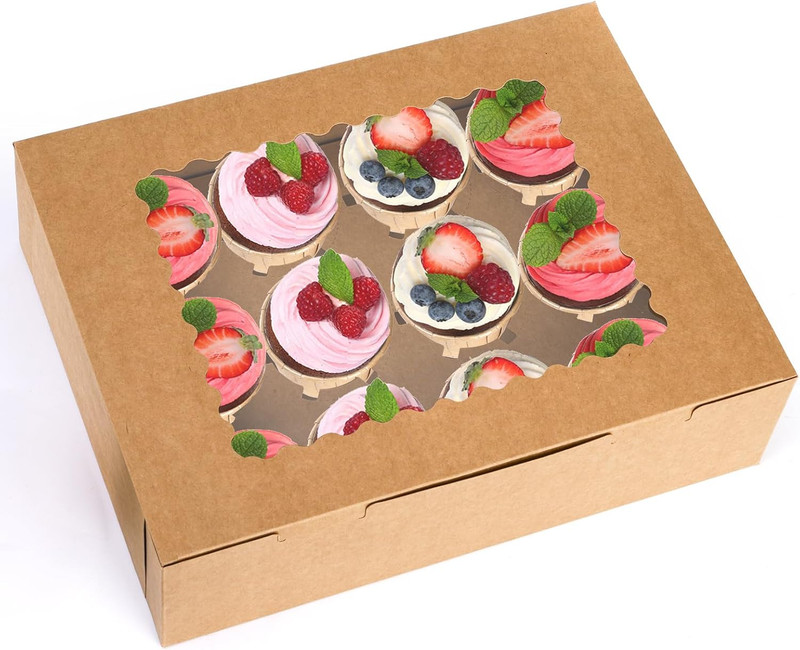 20 Pack Cupcake Boxes 12 Counts Dozen Cupcake Containers with Window & Insert gallery