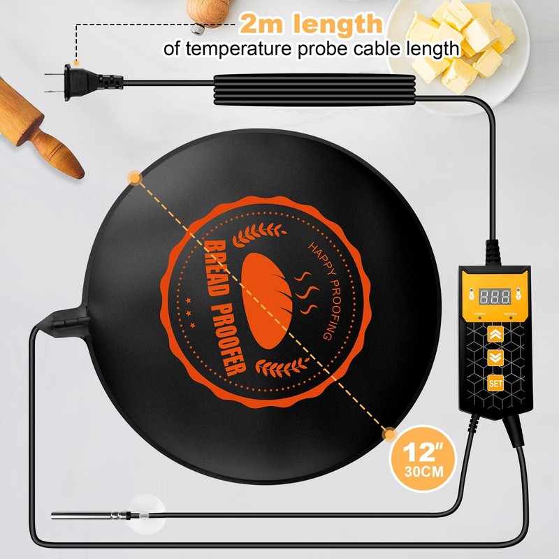Bread Proofer Warming Mat,11.8" Sourdough Starter 11.9"L x 11.9"W, Black gallery