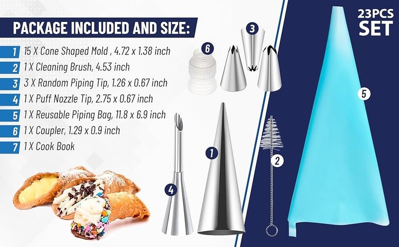 Cream Horn Molds for Baking, 23pcs Horn Forms Set, Non-stick Stainless Steel gallery