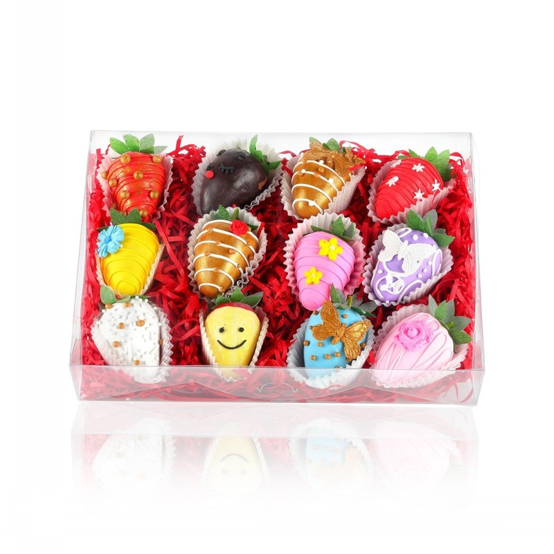 Clear Strawberry Bakery Boxes 4 PCS 10x7x2 inch Cookie Macaron Boxes