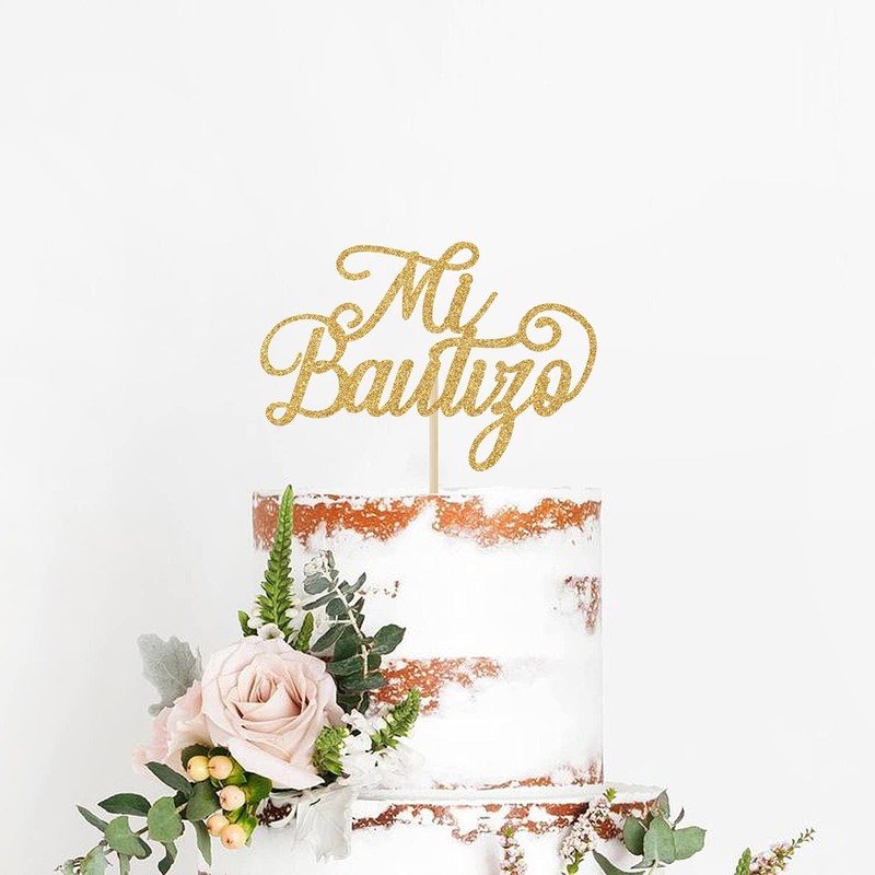 Gold Glitter Mi Bautizo Cake Topper - Holy First Communion Cake Toppers - Baby gallery