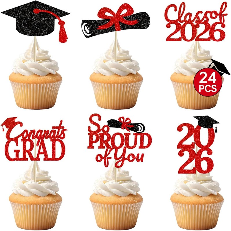 24 Pcs Graduation Cupcake Toppers 2026 – Congrats Grad Decorations Class of