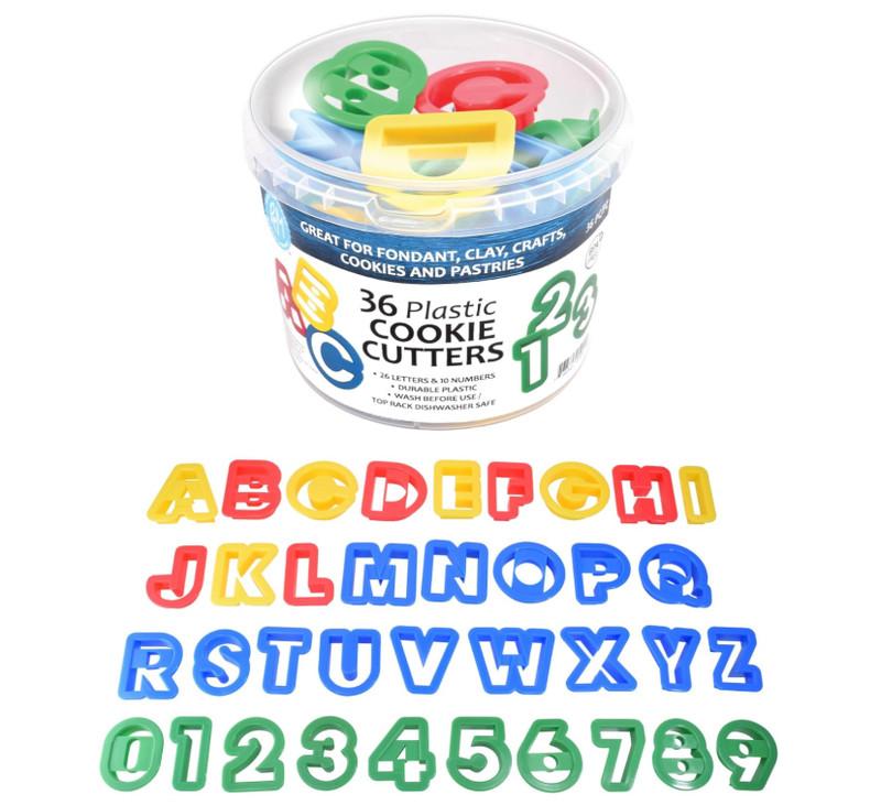 R&M International Alphabet and Number 1.5" Cookie Cutters, 36-Piece Bucket-USA gallery