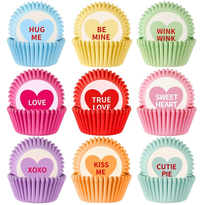 450 PCS Valentines Day Cupcake Liners Heart Candy Love XOXO Muffin Wrapper