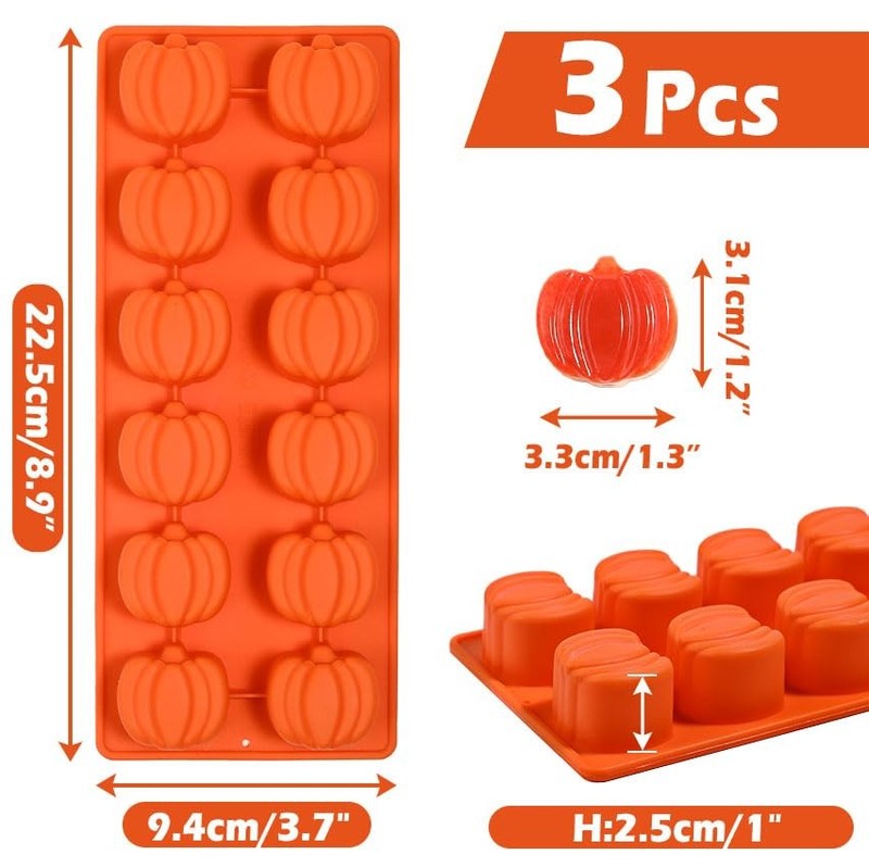 Pumpkin Chocolate Mold 3 Pack Silicone Autumn Candy Baking Cake Soap Candle Mold gallery