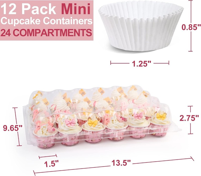 24 Count x 12 Sets Mini Cupcake Containers with 288 Liners, Plastic Cupcake B... gallery
