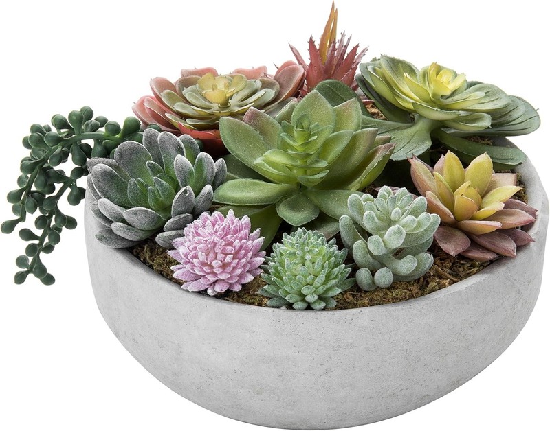 My 8 Inch Round Modern Artificial Succulent Arranment Potted in Gray