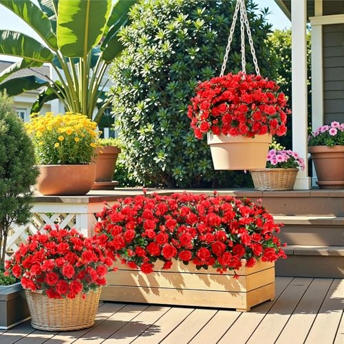 Large Bundles Artificial Flowers for Outdoors Spring Decoration, UV 8 Red gallery