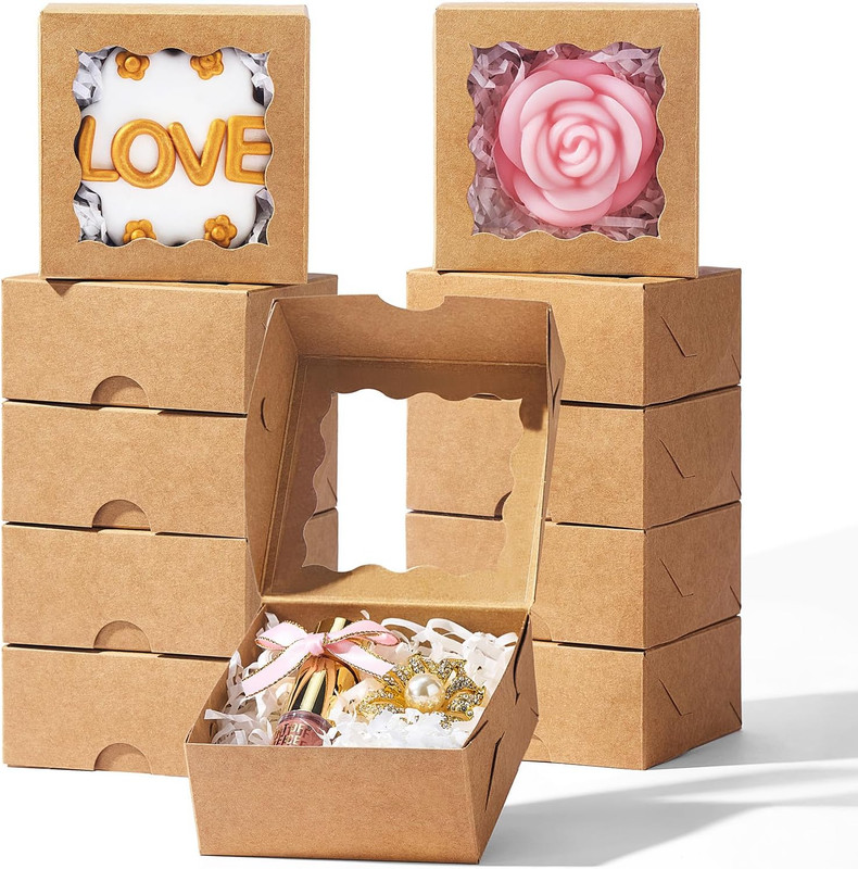 3X3X1.5Inches 50 Mini Bakery Boxes with Window for Homemade Soap,Cookies,Chocola