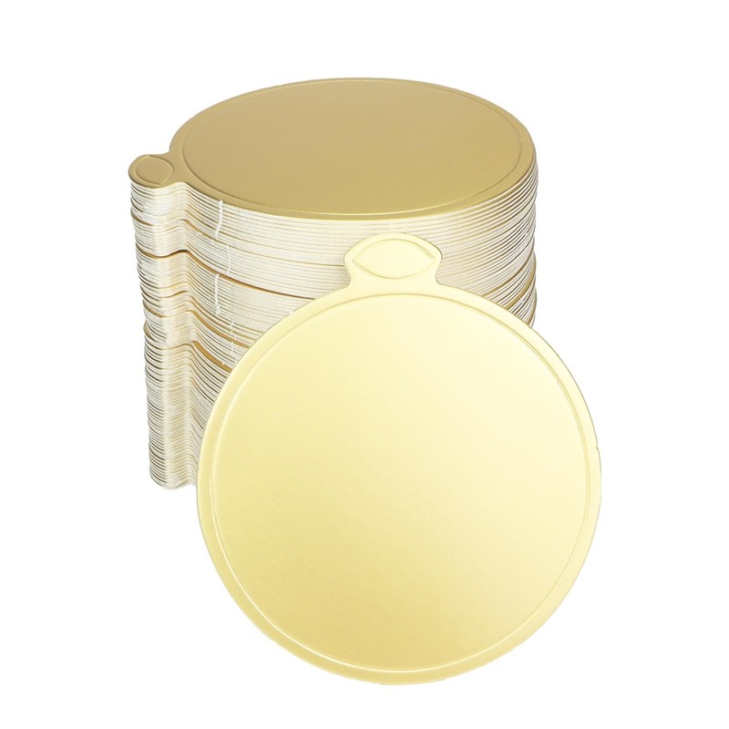 50 PCS 3.15 Inch Golden Round Mini Cake Boards Mousse Cupcake Base Paper