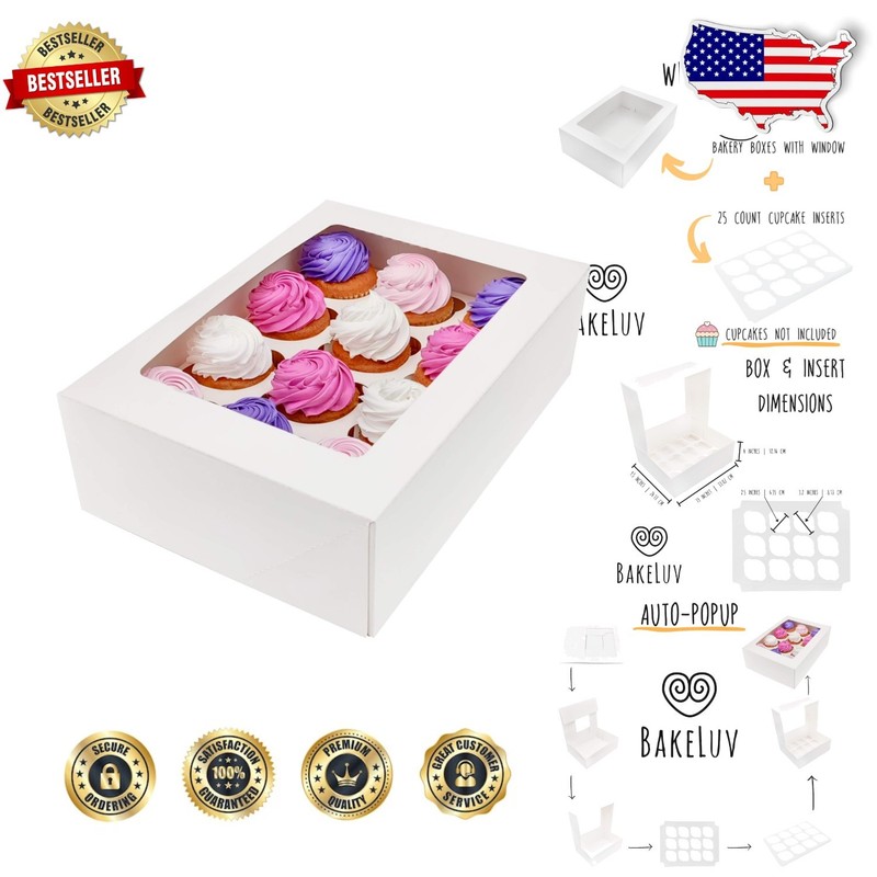 Sturdy 50 Pack White Dessert Boxes 13×9.5×4″ – Clear Window Bakery Packaging