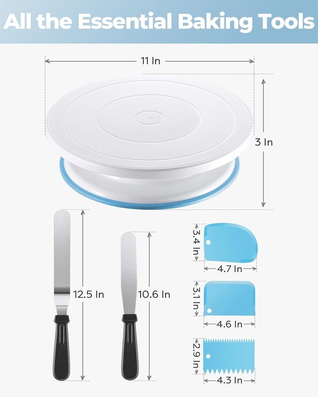 Cake Decorating Kit Baking Supplies Set Cake Turntable W/ 2 Frosting Straight gallery