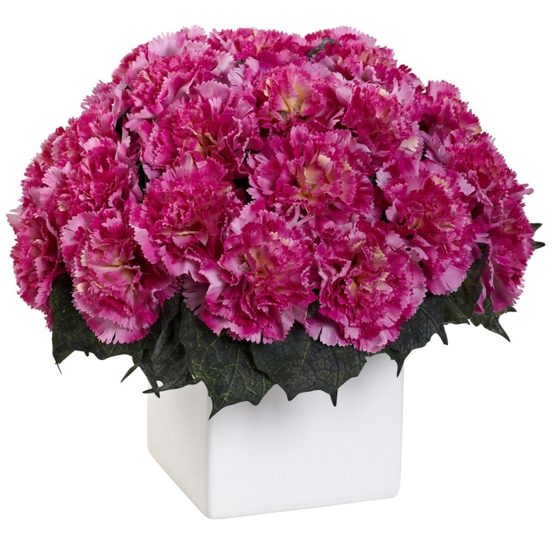 Nearly Natural 1372-Dp Carnation Arrangement Vase Dark Pink