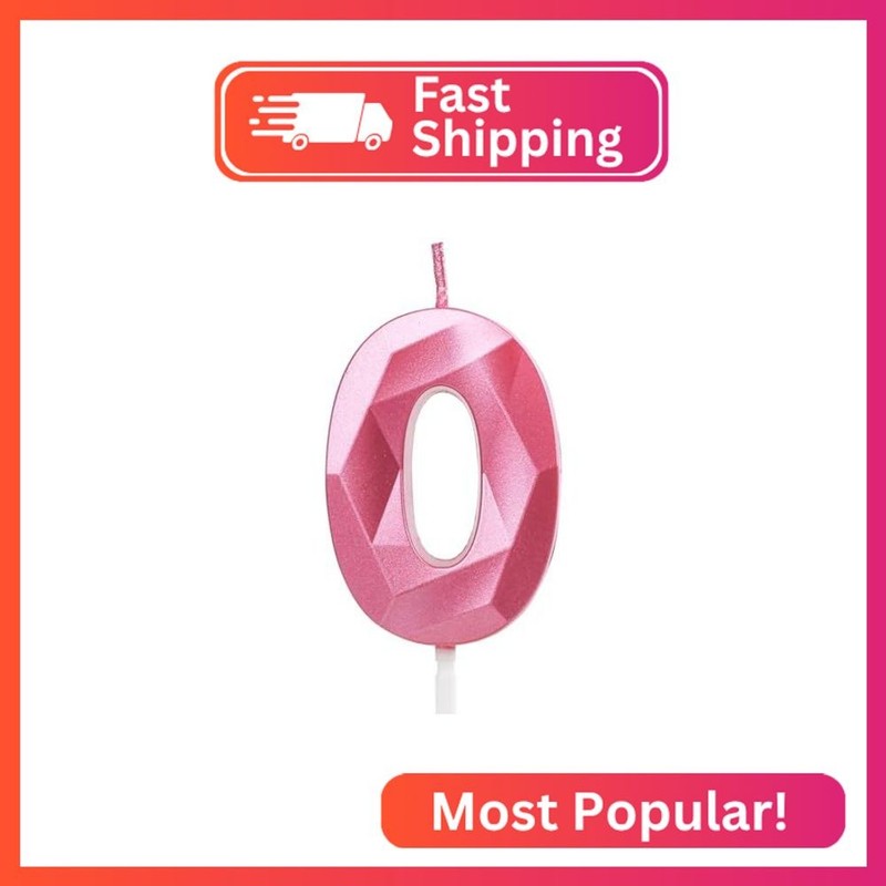 Number 0 Candles, Birthday Candles, Pink Happy Birthday Candle for Cake,3D Desig